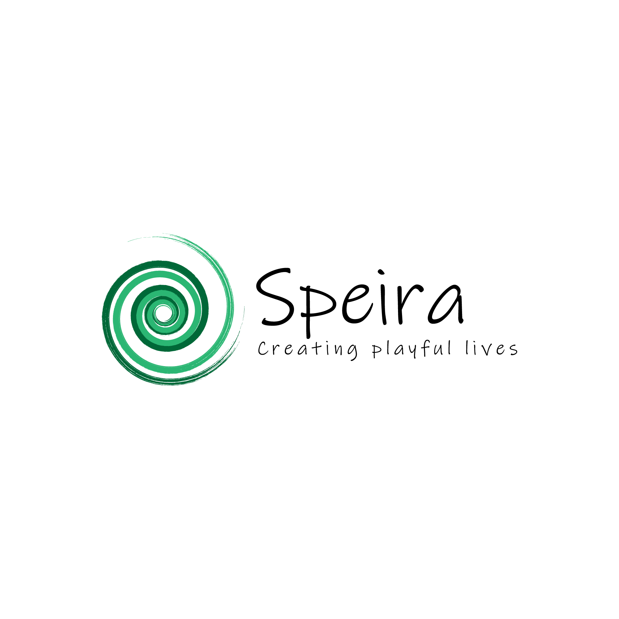 white background- spiral green shape- caption says speira creating playful lives