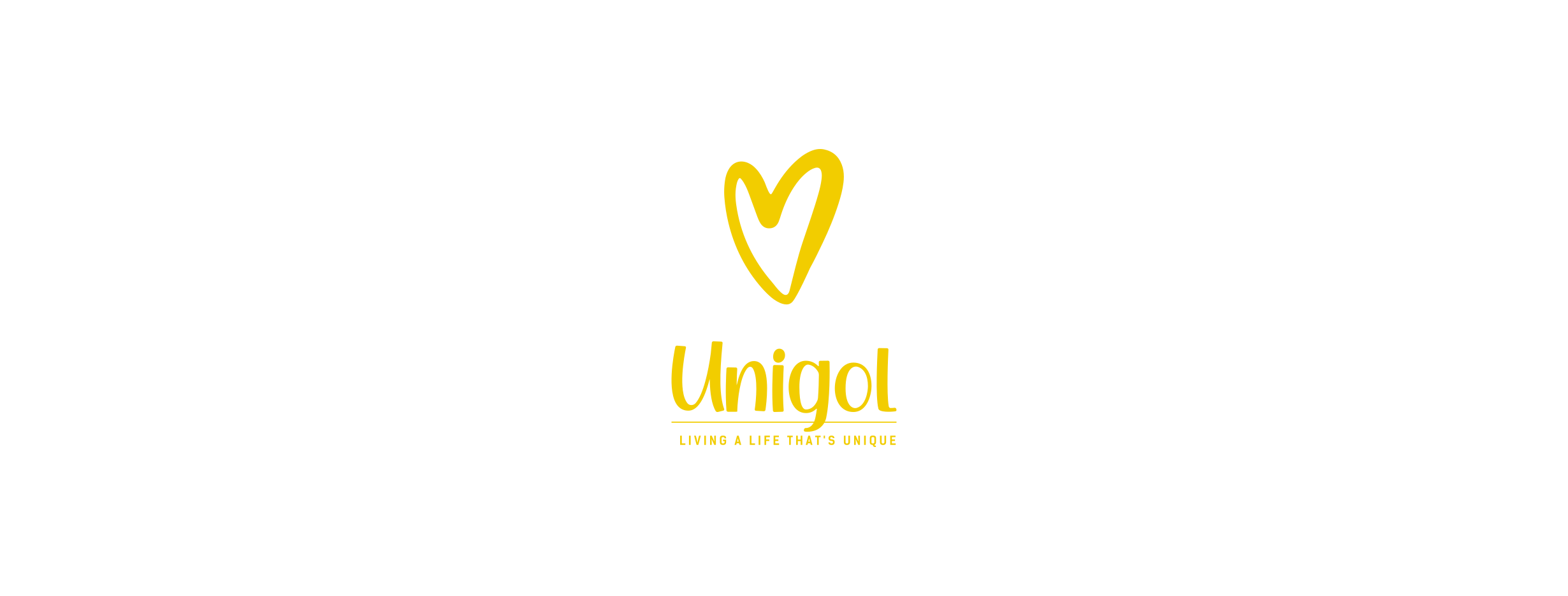 Company logo: A yellow heart representing the heart of your care. Bold lettering UNIGOL meaning unique in Welsh. 