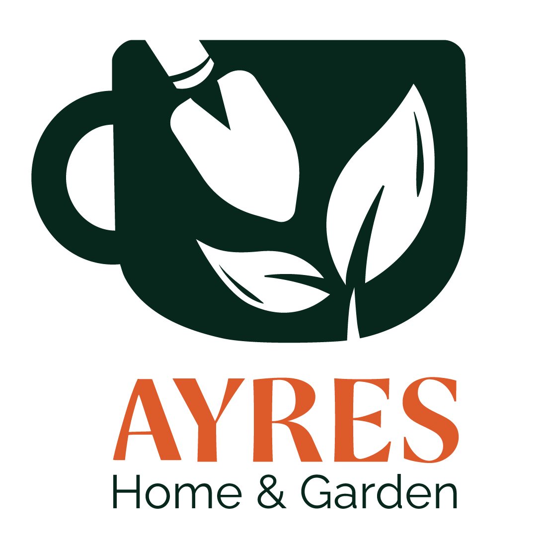 Company logo: a tea mug representing the friendly nature of the business, a plant to represent gardening, and a tool to represent being helpful, with the company name
