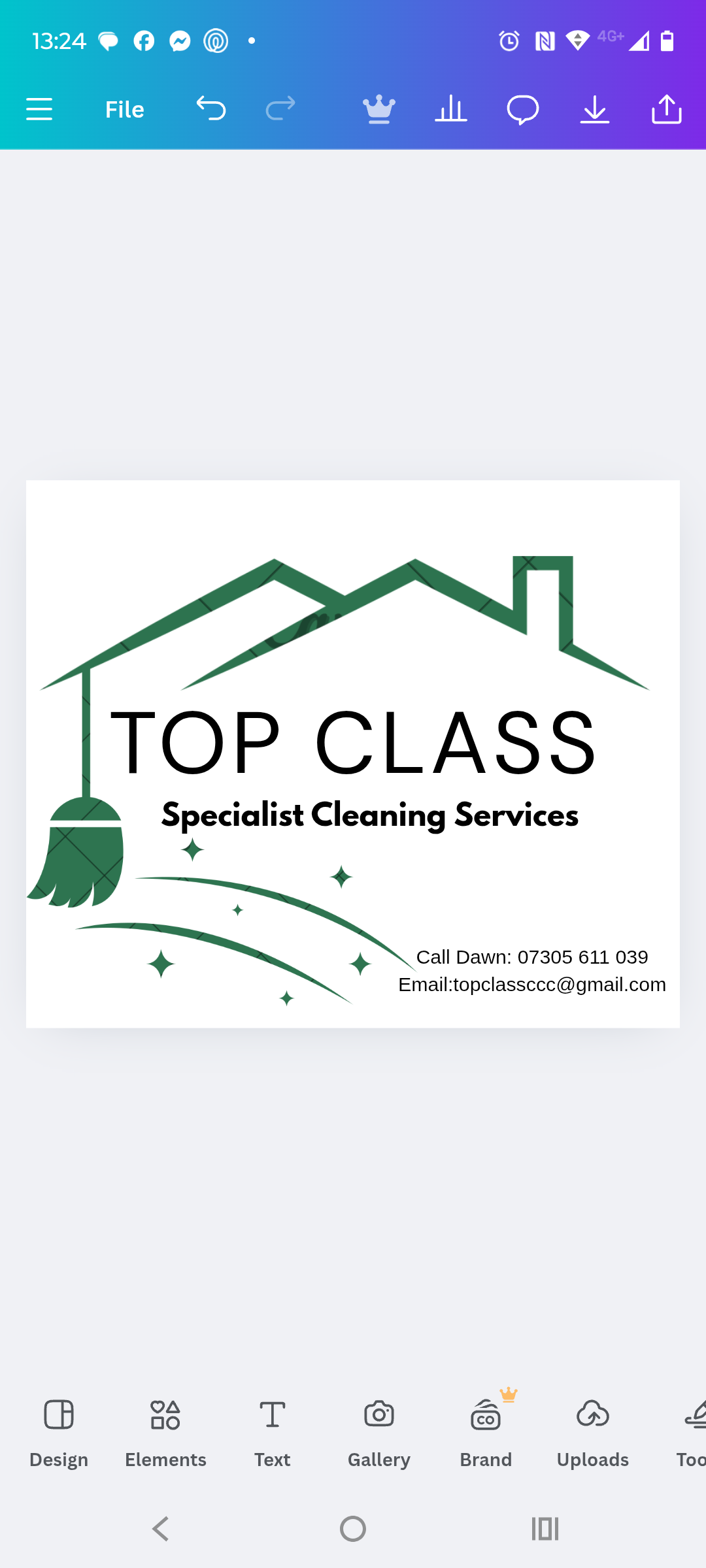 A stylish graphic representing my company's name in bold lettering, encased in an icon of a home and a broom. 