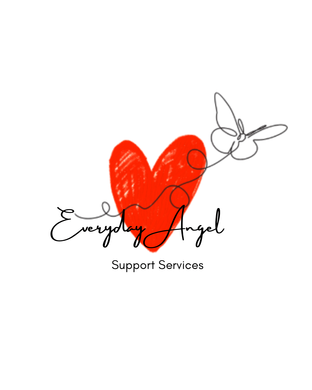 Company logo bold writing with a heart and butterfly