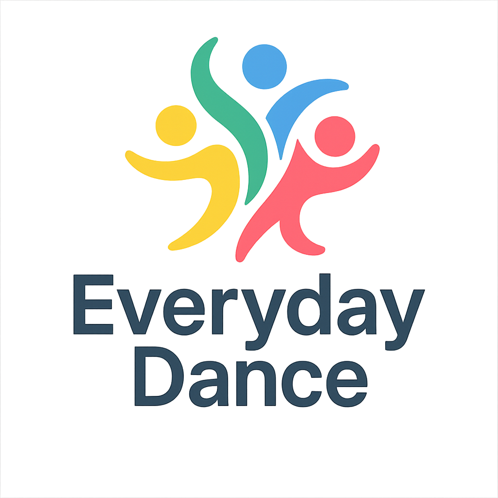 Company logo: Three abstract dancers moving together in yellow, green, blue and pink. Underneath is the company name 'Everyday Dance'.