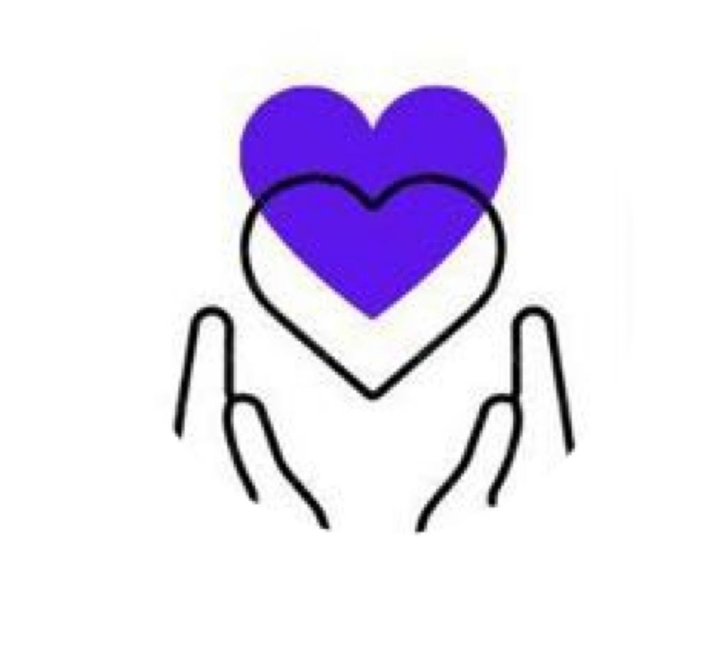 Company logo: A stylized graphic representing our company's logo represented by a hand cupping a purple heart