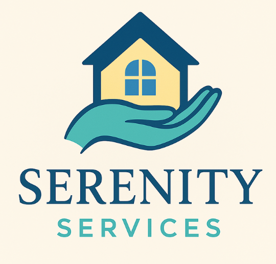 Logo representing bold lettering with an home in hand.
