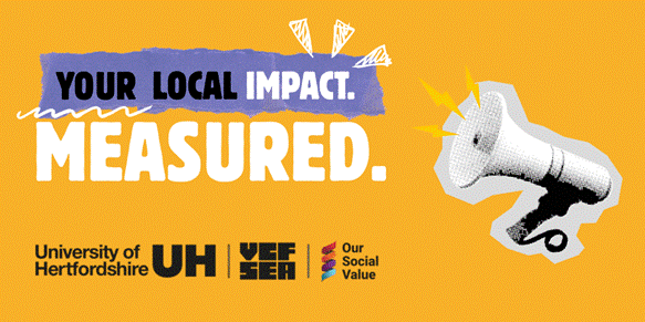 Image of a megaphone with text reading 'your local impact measured'.