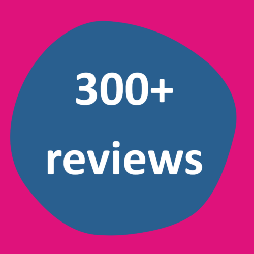 Blue circle reading '300+ reviews'