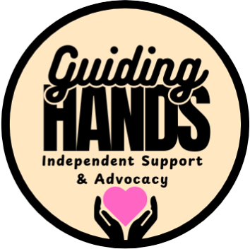 Company logo, a stylized graphic representing my companies name, in bold lettering, accompanied by a small icon of hands holding a heart symbol