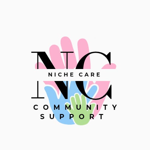 Niche Care logo - outlines of three hands stacked on top of each other