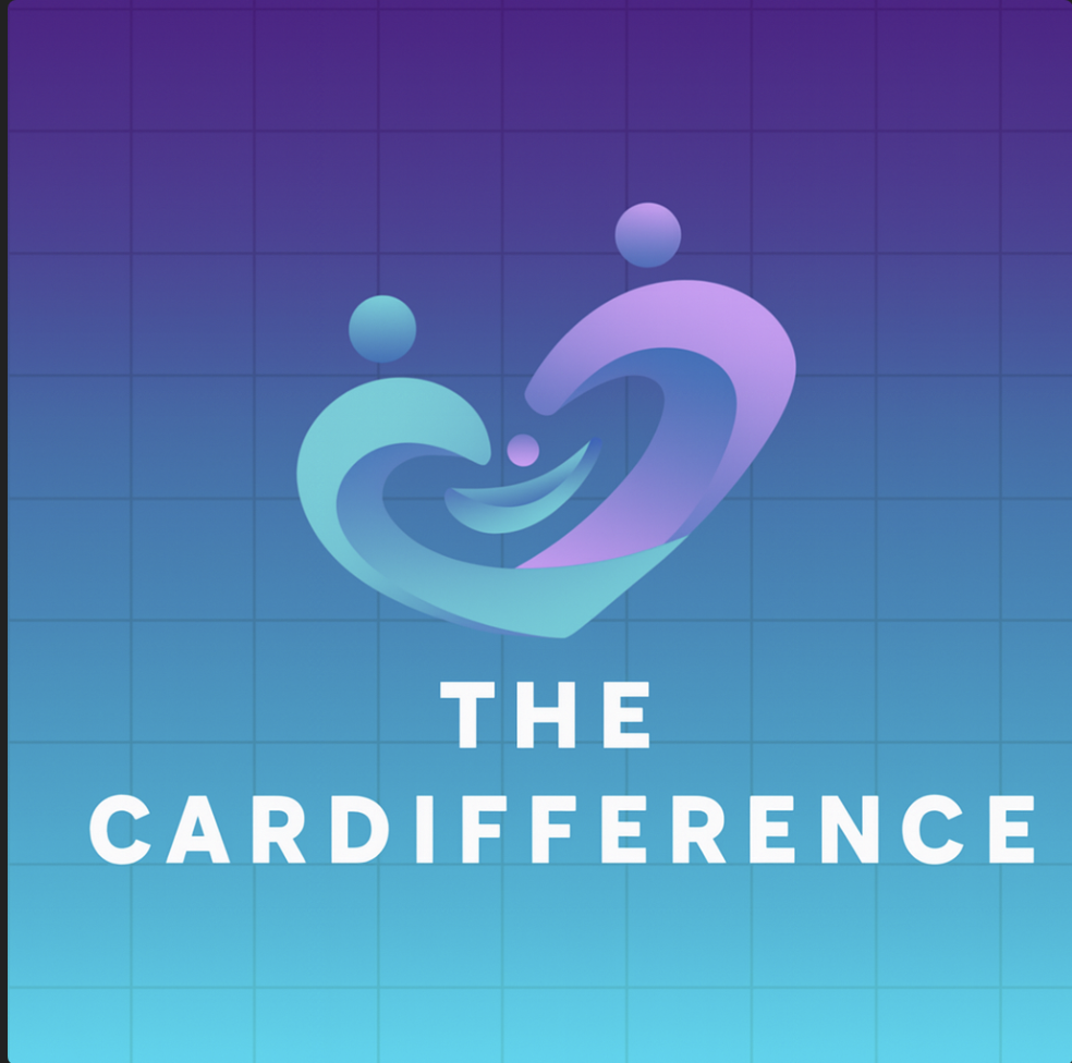 A modern, abstract heart-shaped symbol formed by two flowing human-like figures in teal and purple, suggesting care, connection, and collaboration, with the event name displayed below on a blue-to-purple gradient background.