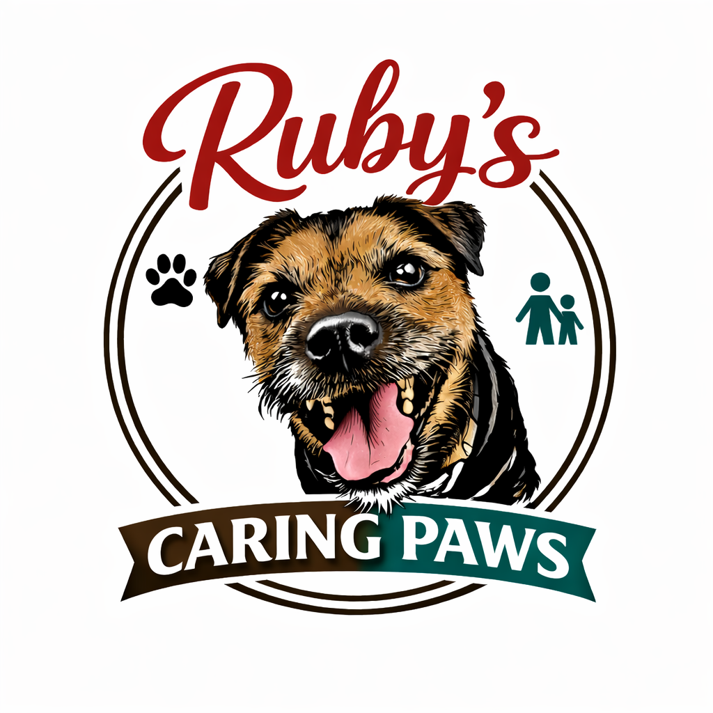 Company logo: A stylized graphic representing company's name and image of dog who is name of business..