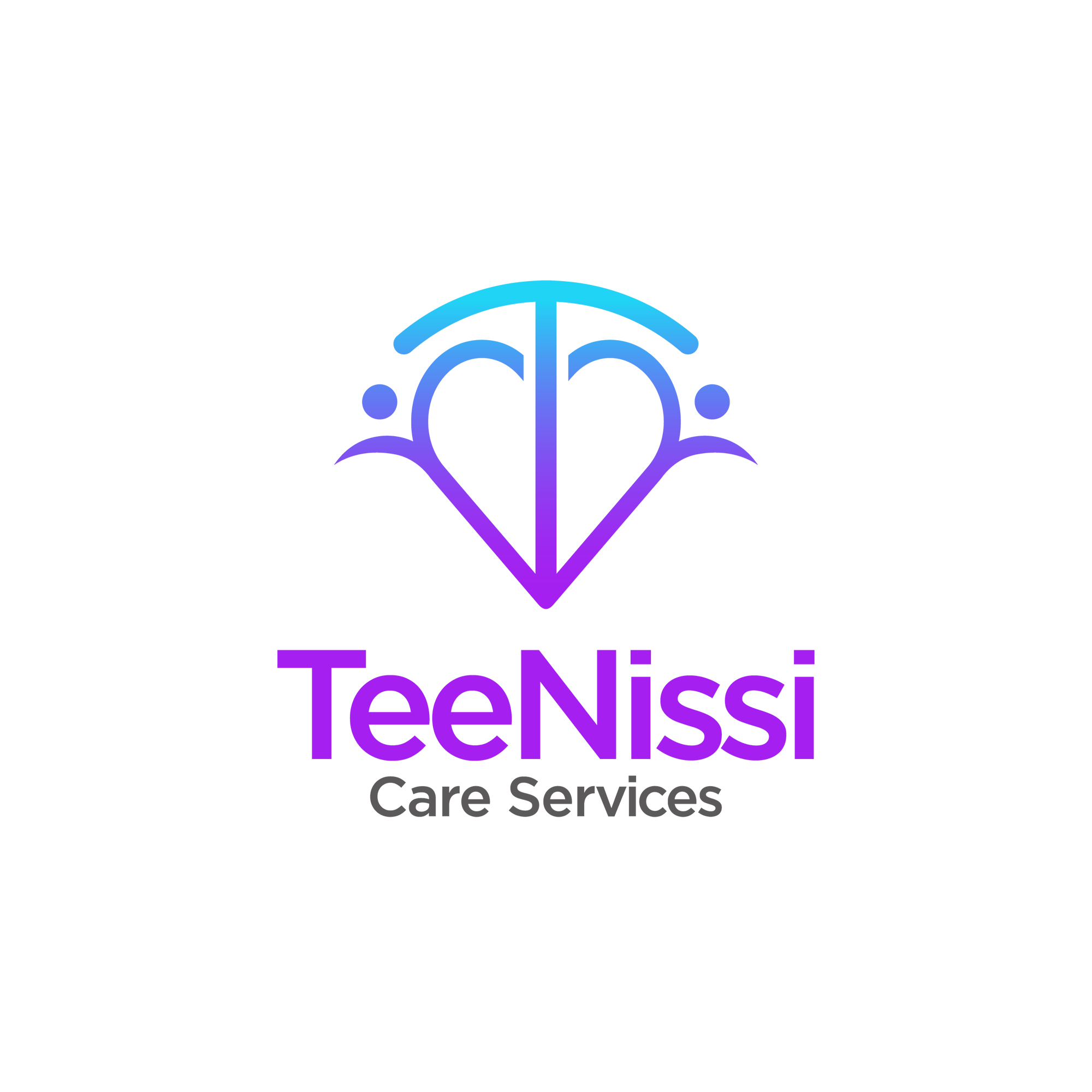 Company Logo: A heart-shaped image in purple and turquoise, with the text, TeeNissi Care Services.