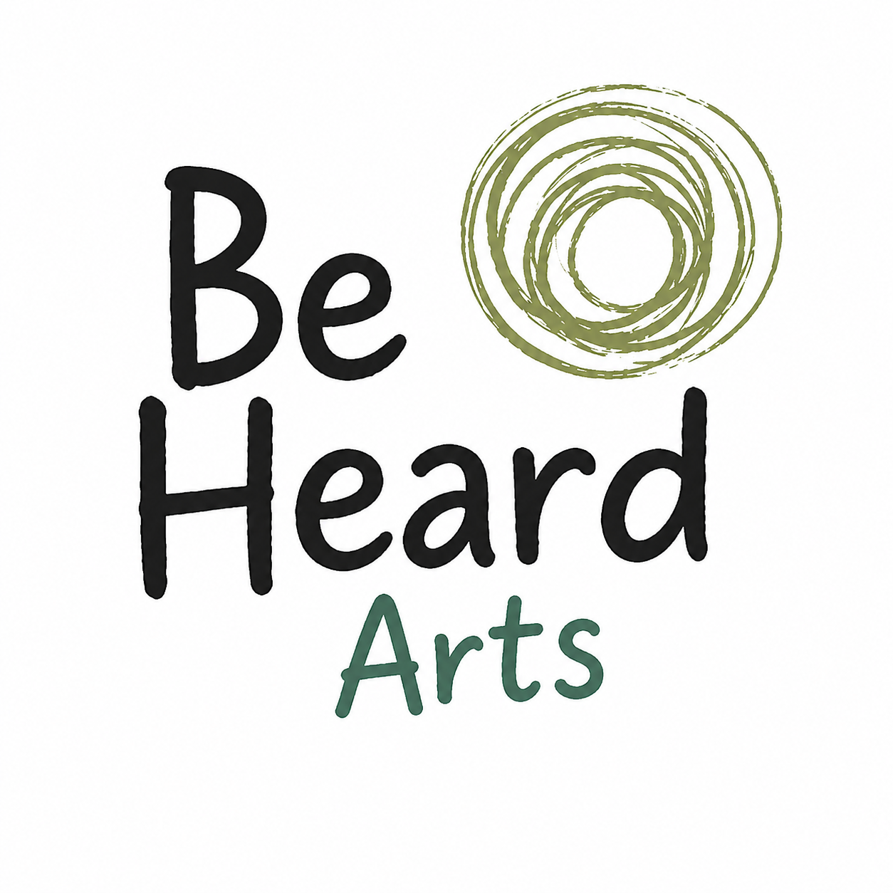 Be Heard Arts logo with hand-drawn text and circular spiral symbol