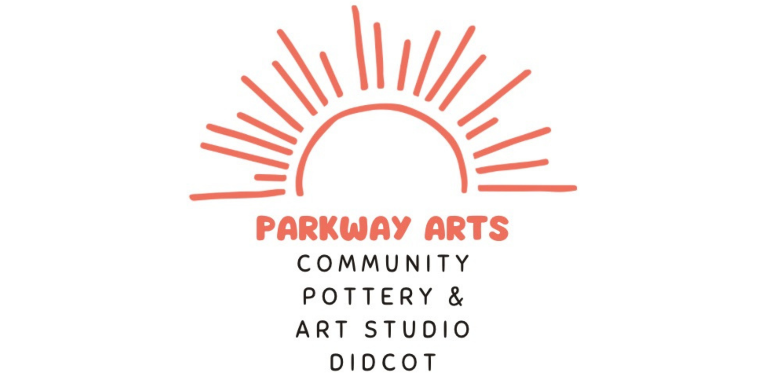 Stylised coral sunburst logo above “Parkway Arts” with the text “Community Pottery & Art Studio Didcot” beneath