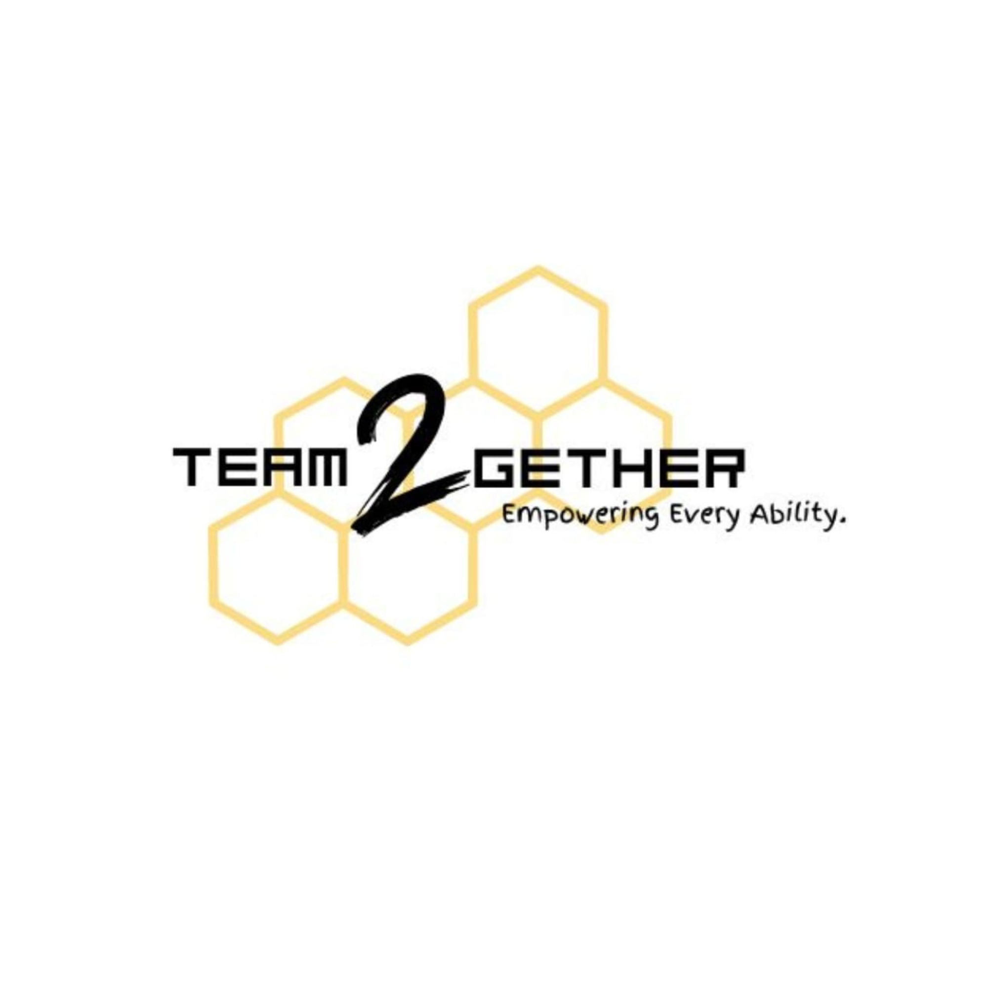 Team2gether logo. Name Team2gether over honeycomb lattice, showing the togetherness like bees building honeycomb.