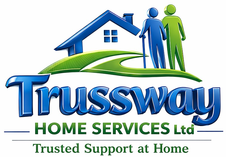 The purpose of the Trussway Home Services logo is to visually communicate trust, safety, and compassionate support within the home environment. It is designed to reassure both clients and their families that the service provides reliable, person-centred companionship that promotes independence and wellbeing.
