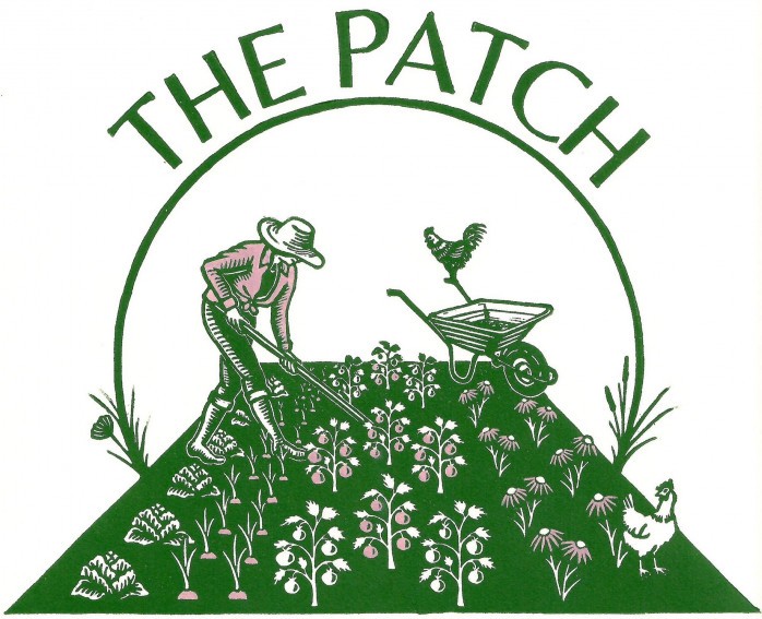 Logo with person gardening on a small green plot