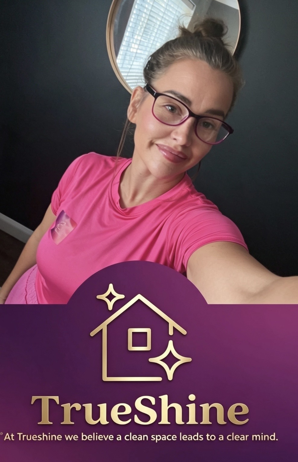 TrueShine Cleaning &Care Support Services logo in purple and gold, representing professional cleaning, home support and wellbeing.