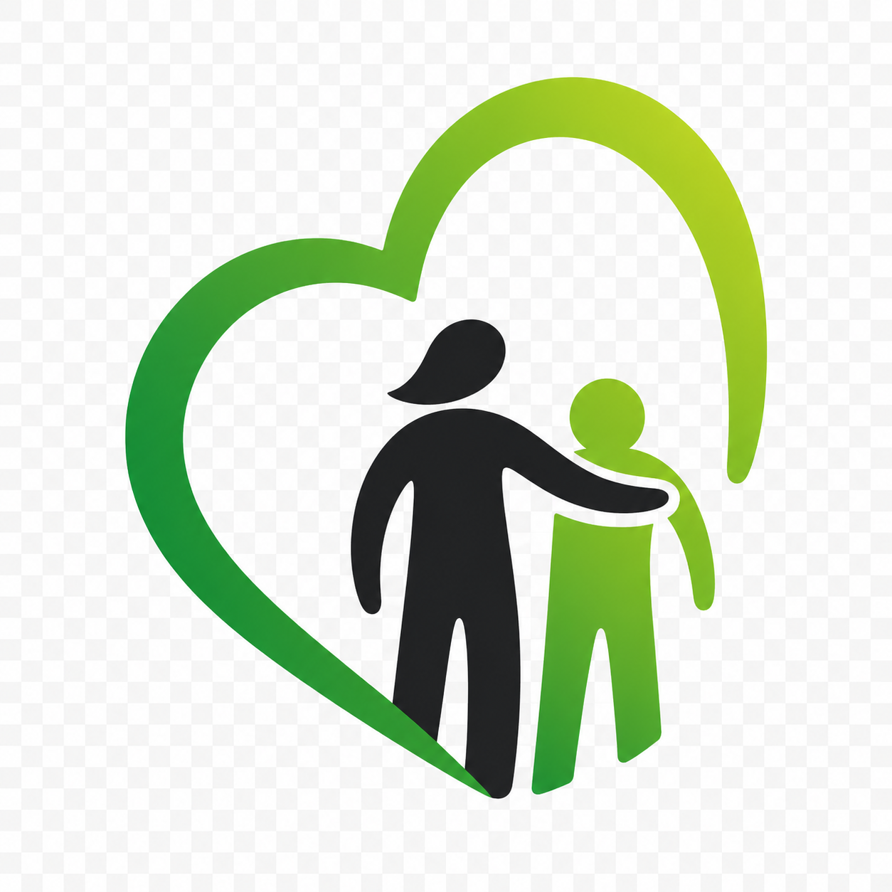 Placid Care Ltd logo showing a caregiver supporting another person within a green heart, symbolising compassionate, person-centred home care.