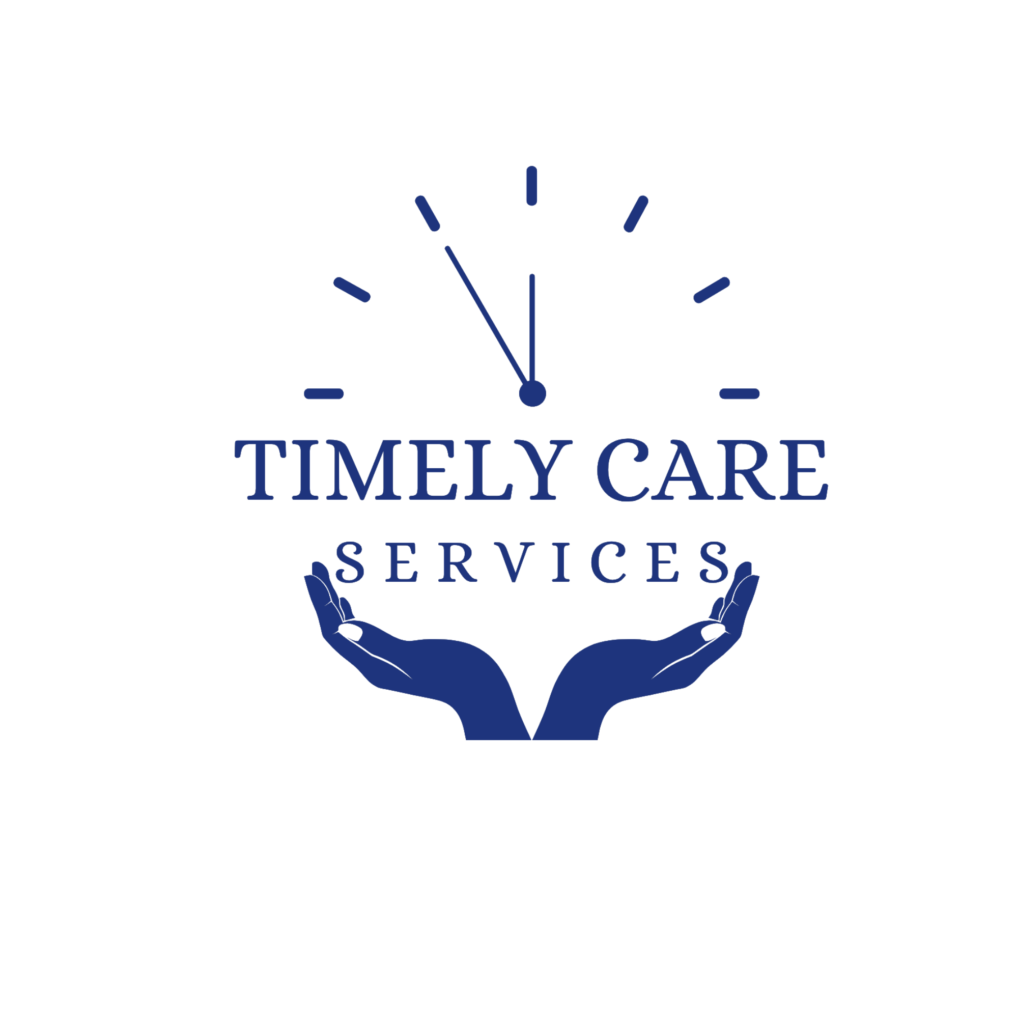 A sylized graphic representing my company's name in bold clock icon accompanied by a caring hand icon.