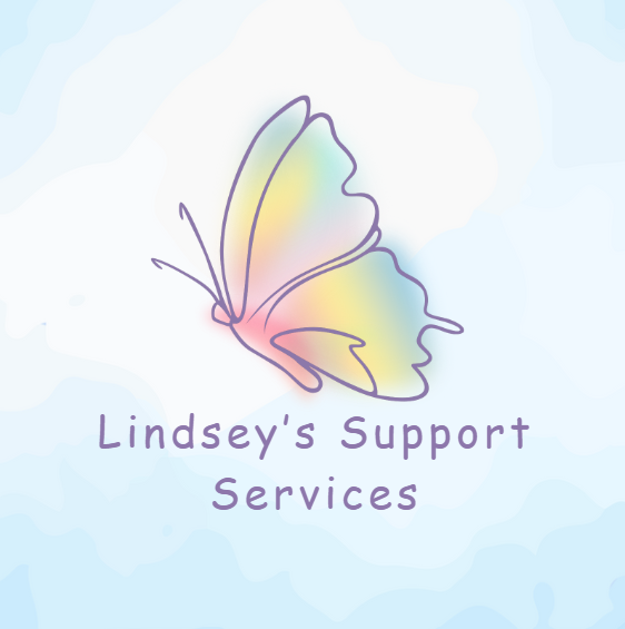 Business logo represents name of business with a small picture of a butterfly.