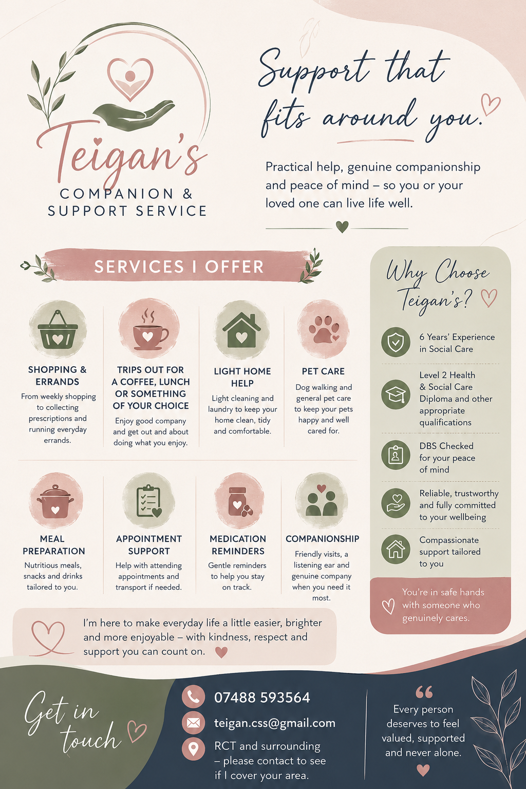 Company flyer, showing details of what services the company provide 