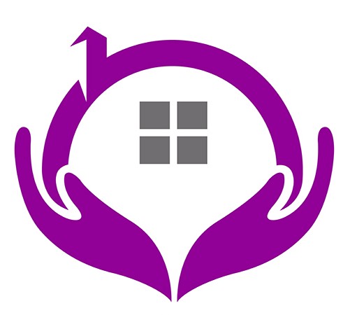 a graphic representing caring hands around a symbolic home