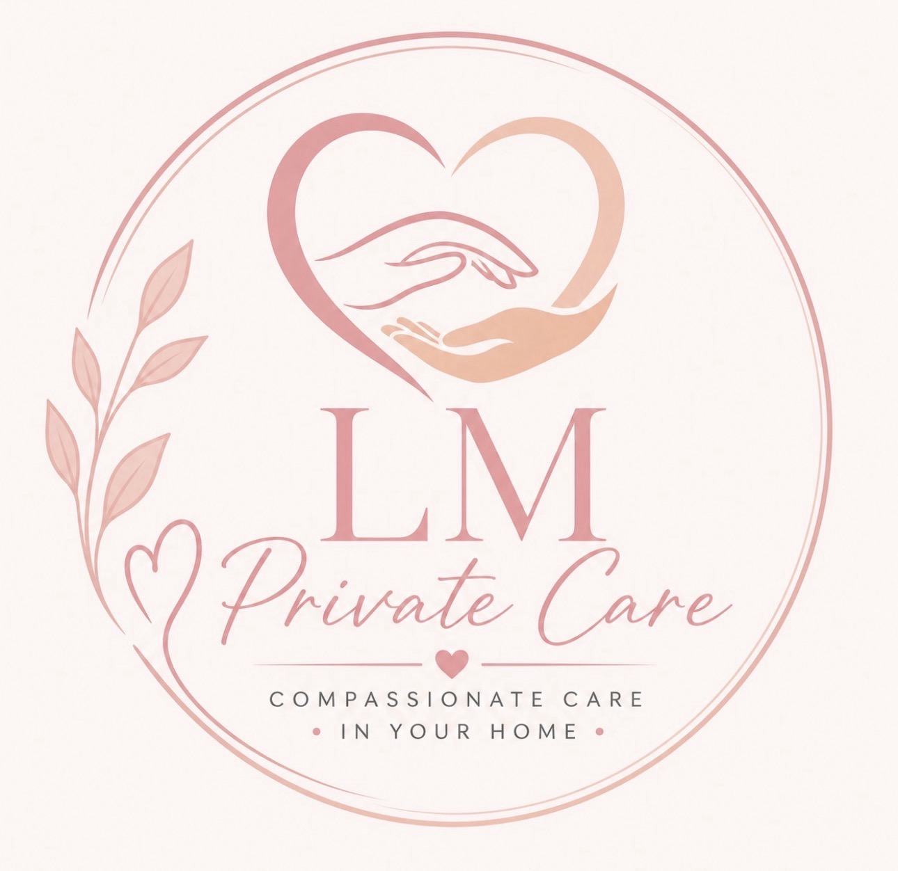 Company logo with company name in bold with two hands with a heart wrapped round.