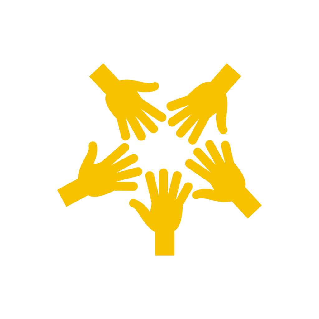 Five yellow hands in circle