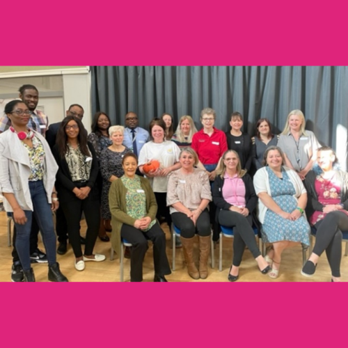 A group photo of local community micro-enterprise leaders and other social work professionals, attending a speed networking event in Central Bedfordshire