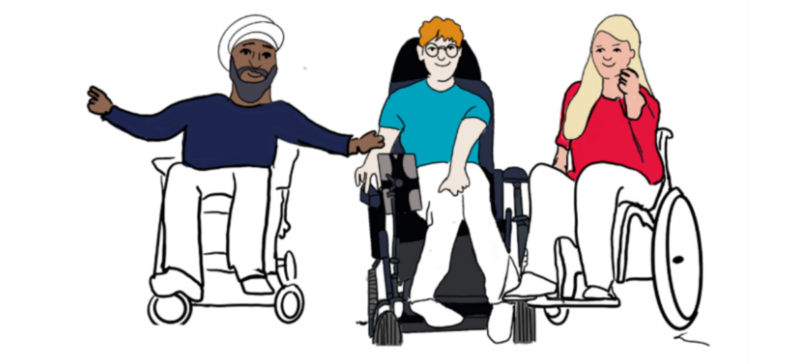 Three people in wheelchairs