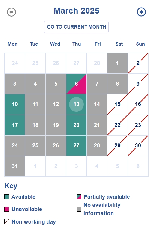 A screenshot of a provider calendar on Small Good Stuff.