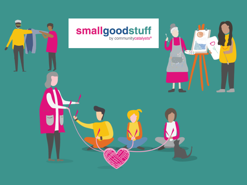 Small Good Stuff logo with character illustrations