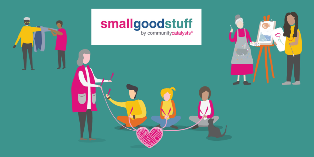 Small Good Stuff logo with character illustrations