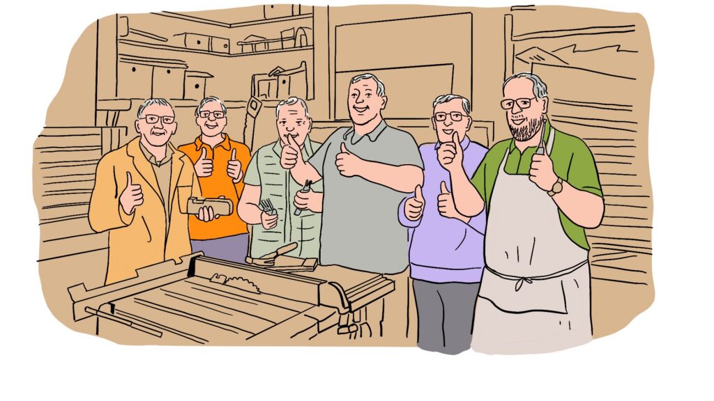 A group of men at a workshop