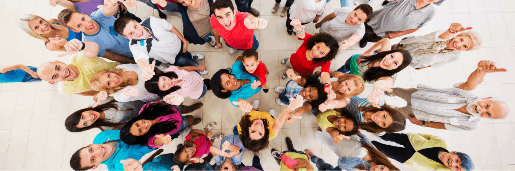 Group of people looking upwards