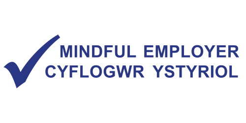 Logo with text in English and Welsh: Mindful Employer