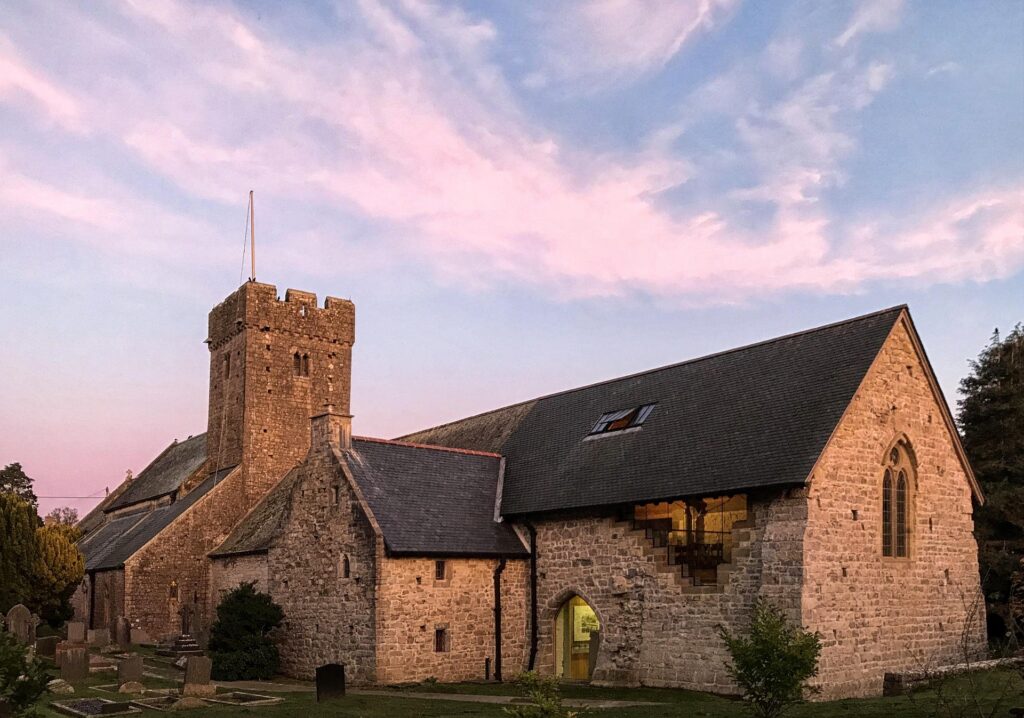 Image of a church at sunset