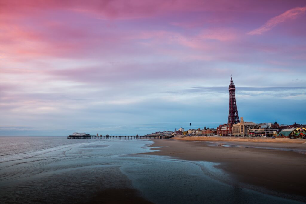 Scenic view of Blackpool Tower at twilight