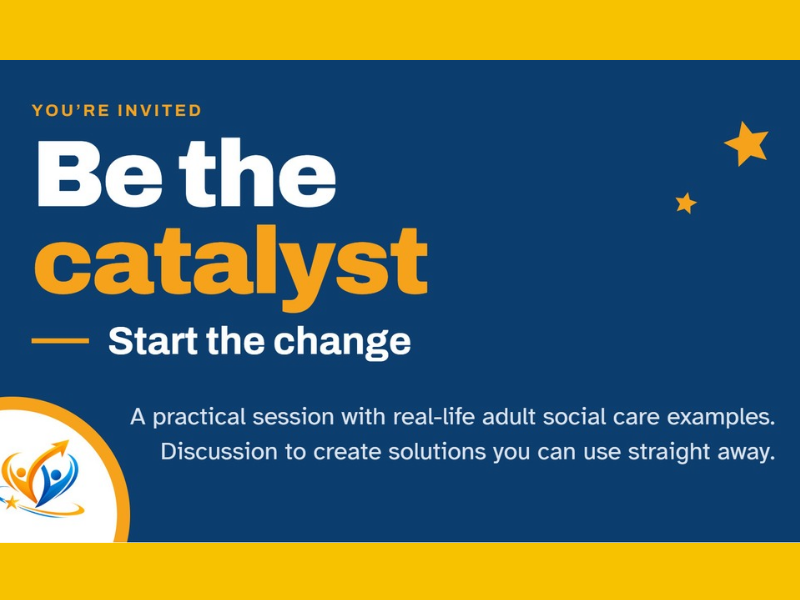 'Be the Catalyst': start the change' text on a blue background